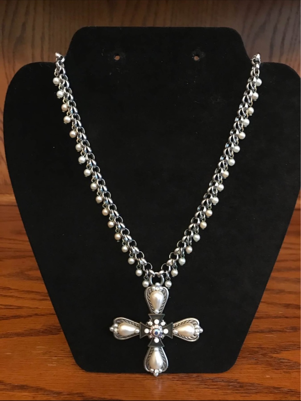 F.A.I.T.H Vintage Silver Pearl Cross Pendant Necklace - Women Jewelry